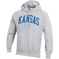 Men's Champion Heathered Gray Kansas Jayhawks Team Arch Reverse Weave Pullover Hoodie