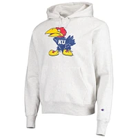 Men's Champion Heathered Gray Kansas Jayhawks Team Vault Logo Reverse Weave Pullover Hoodie
