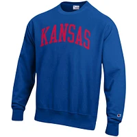 Men's Champion Royal Kansas Jayhawks Arch Reverse Weave Pullover Sweatshirt
