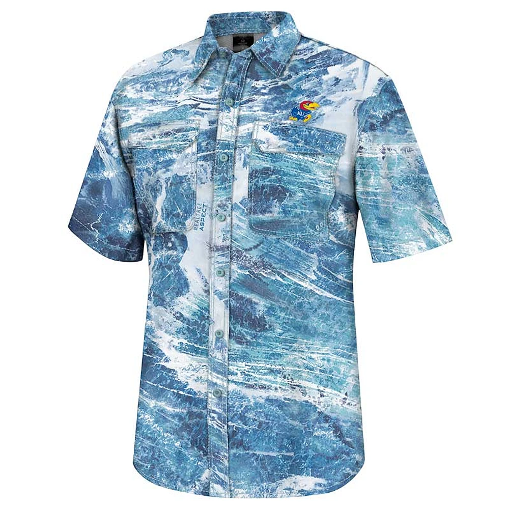 Men's Colosseum  Blue Kansas Jayhawks Realtree Aspect Charter Full-Button Fishing Shirt