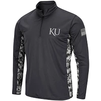 Men's Colosseum Charcoal Kansas Jayhawks OHT Military Appreciation Digital Camo Lightweight Quarter-Zip Pullover