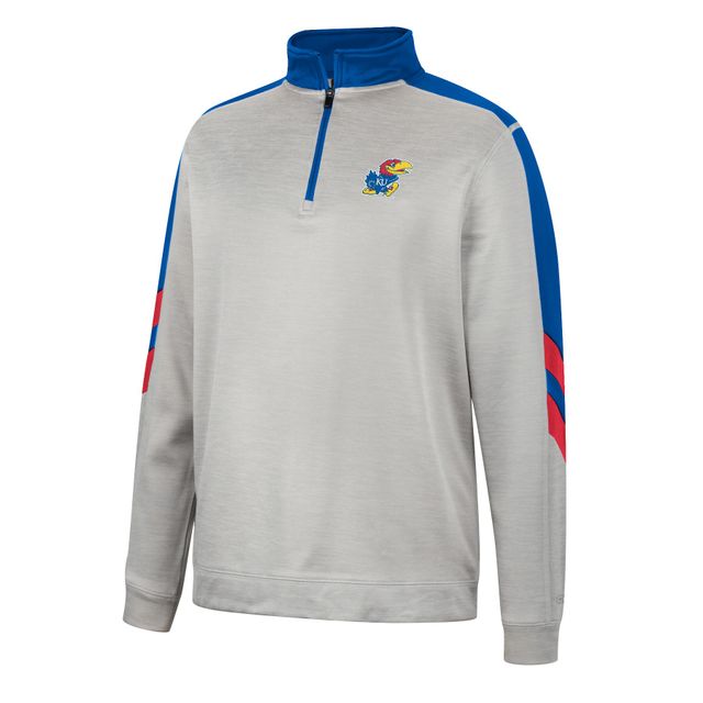 Veste pour homme Colosseum Grey/Royal Kansas Jayhawks Bushwood Fleece Quarter-Zip