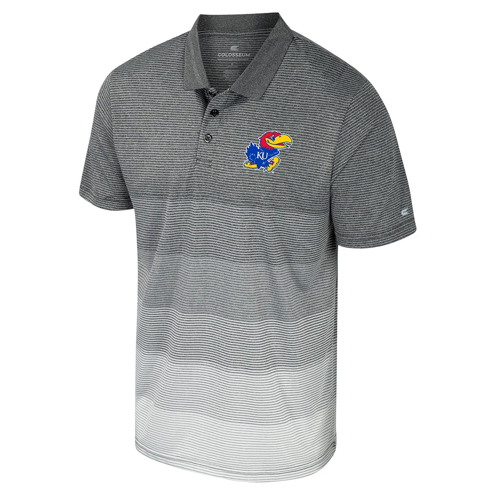 Men's Colosseum Gray Kansas Jayhawks Striped Mesh Polo