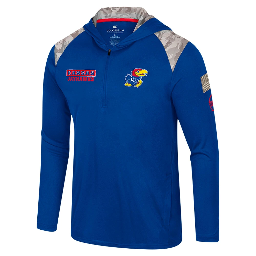 Veste à capuche glissière quart de tour pour homme Colosseum Royal Kansas Jayhawks OHT Military Appreciation