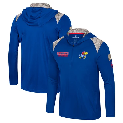 Veste à capuche glissière quart de tour pour homme Colosseum Royal Kansas Jayhawks OHT Military Appreciation