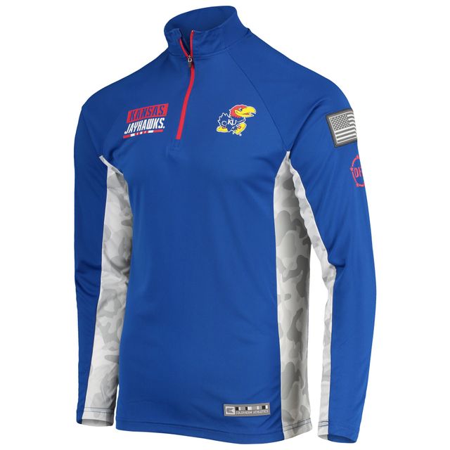 Colosseum Royal Kansas Jayhawks OHT Military Appreciation Snow Cruise Raglan 1/4-Zip Jacket pour homme