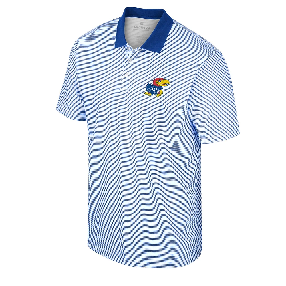 Men's Colosseum White/Royal Kansas Jayhawks Print Stripe Polo
