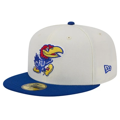 Men's New Era Kansas Jayhawks Chrome White Vintage 59FIFTY Fitted Hat