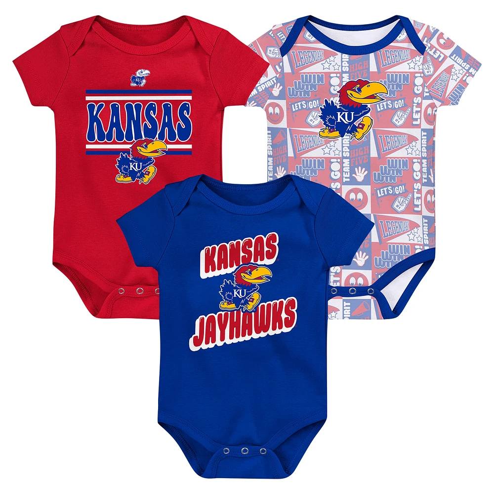 Lot de 3 bodies pour nouveau-né Royal Kansas Jayhawks Sunday Comics