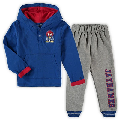 Ensemble sweat à capuche et pantalon de survêtement Colosseum Royal/Heathered Grey Kansas Jayhawks Poppies pour tout-petit