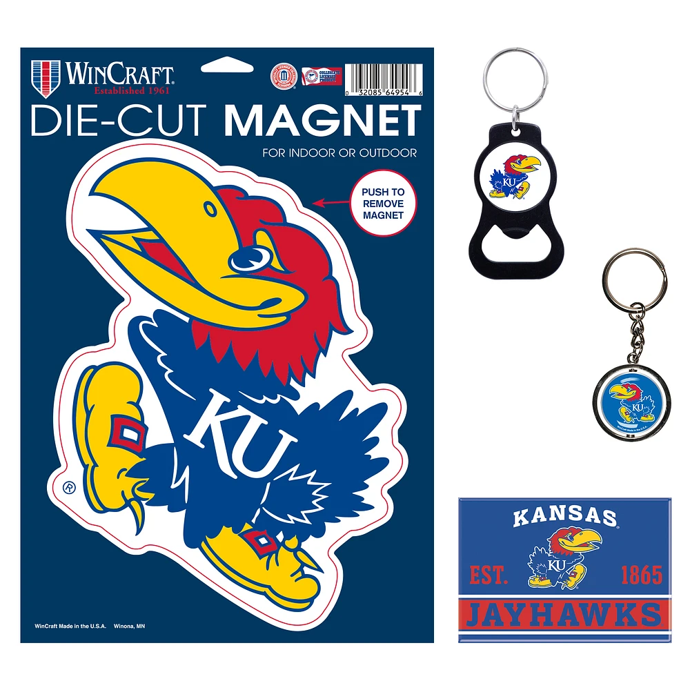 Lot de 4 porte-clés et aimants WinCraft Kansas Jayhawks