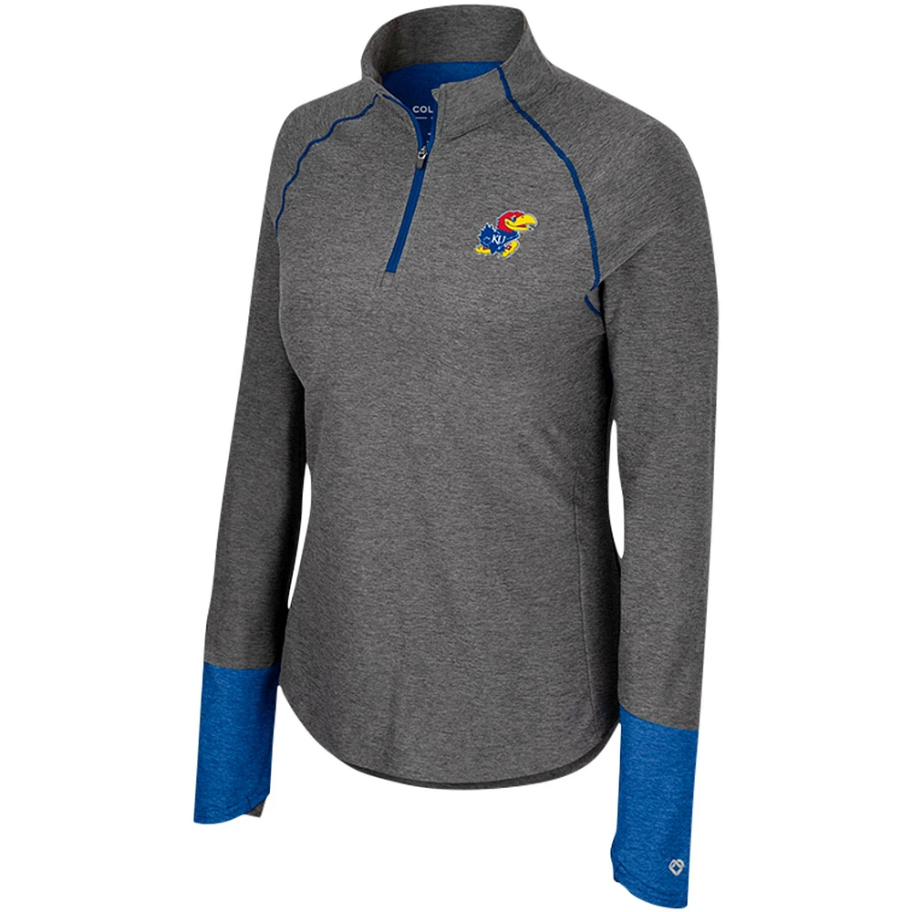 Women's Colosseum  Black Kansas Jayhawks Morningside Sleeve Hit Raglan Quarter-Zip Top