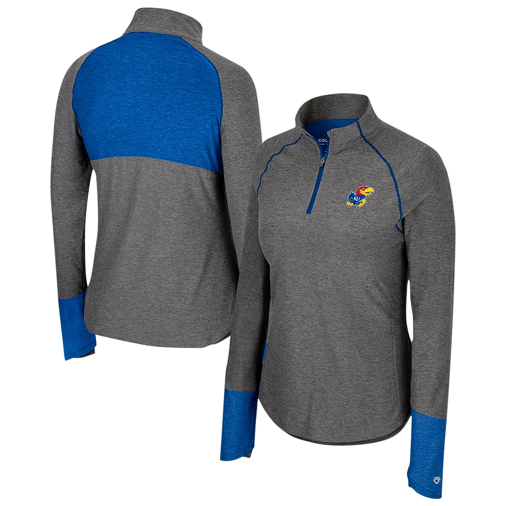 Women's Colosseum Black Kansas Jayhawks Morningside Sleeve Hit Raglan Quarter-Zip Top