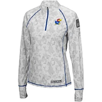 Women's Colosseum Camo Kansas Jayhawks OHT Military Appreciation Officer Arctic Lightweight Quarter-Zip Top
