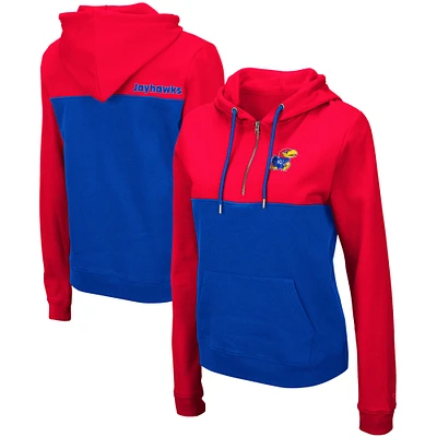 Chandail à capuchon léger demi-glissière Aidan des Jayhawks du Kansas Colosseum Red/Royal pour femme