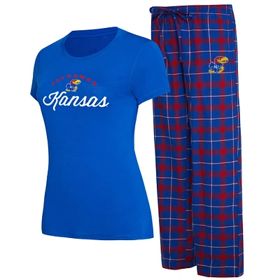 Ensemble de nuit Concepts Sport Royal/Rouge Kansas Jayhawks Arctic T-shirt et pantalon en flanelle pour femme