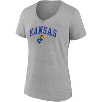 Women's Fanatics Heather Gray Kansas Jayhawks Campus V-Neck T-Shirt