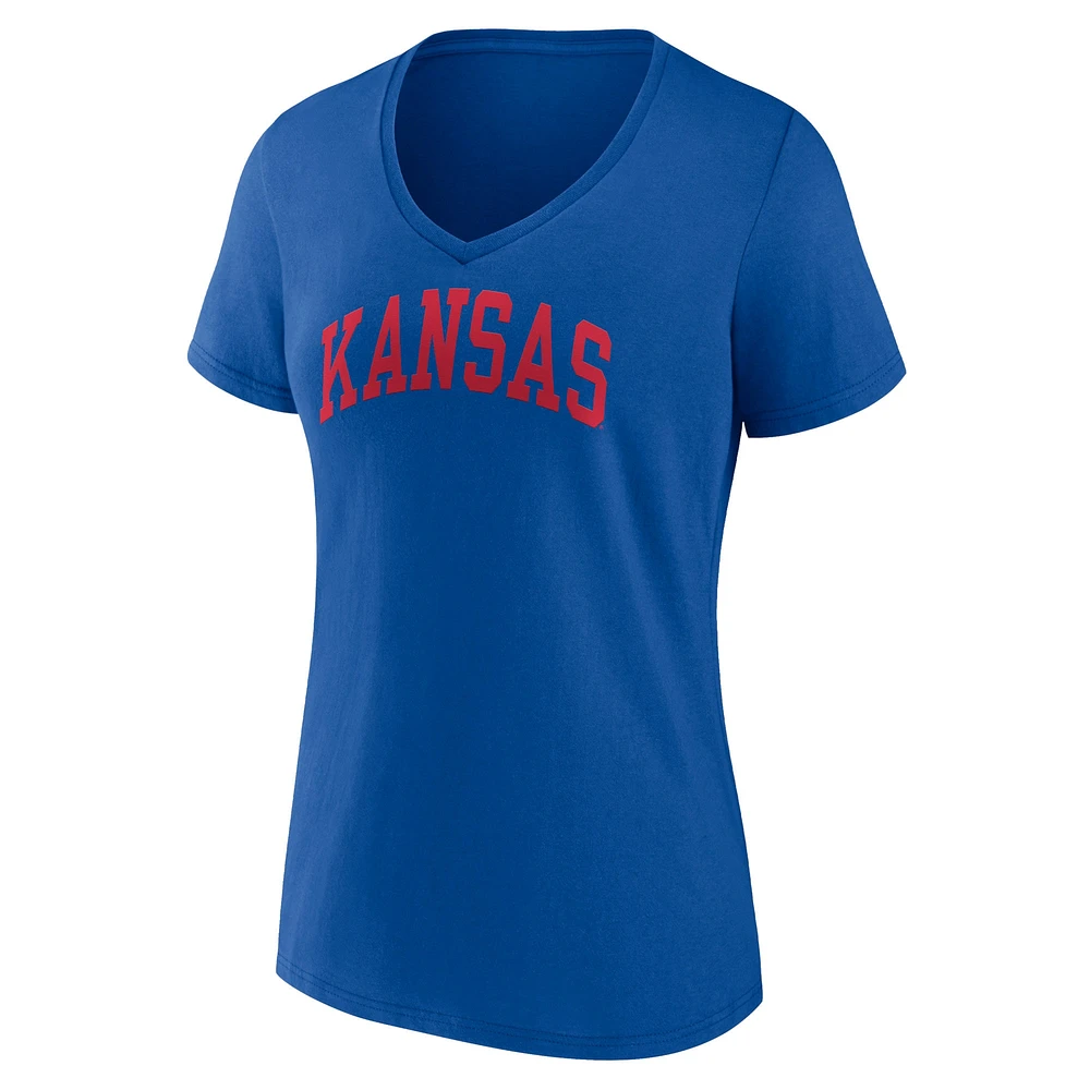 Women's Fanatics Royal Kansas Jayhawks Basic Arch V-Neck T-Shirt
