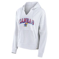 Women's Fanatics  White Kansas Jayhawks Striped Notch Neck Pullover Hoodie