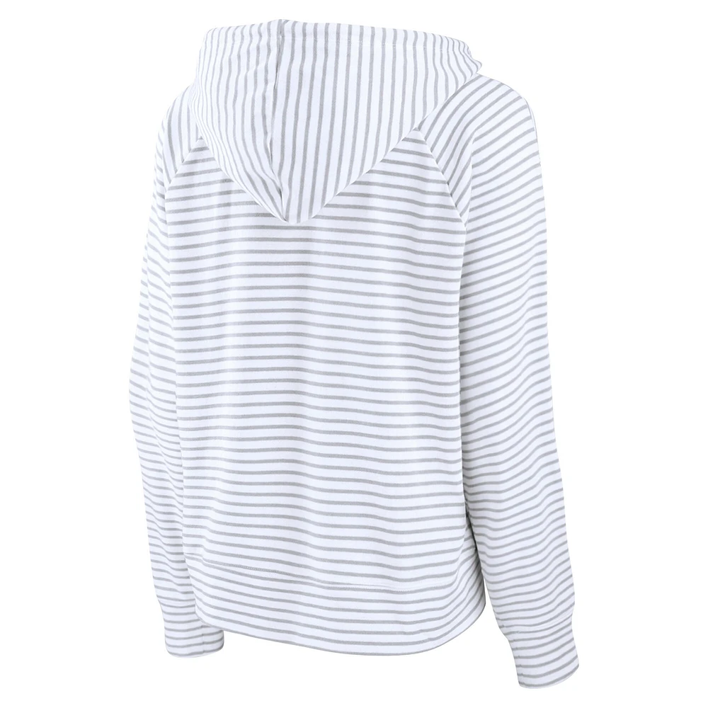 Women's Fanatics  White Kansas Jayhawks Striped Notch Neck Pullover Hoodie