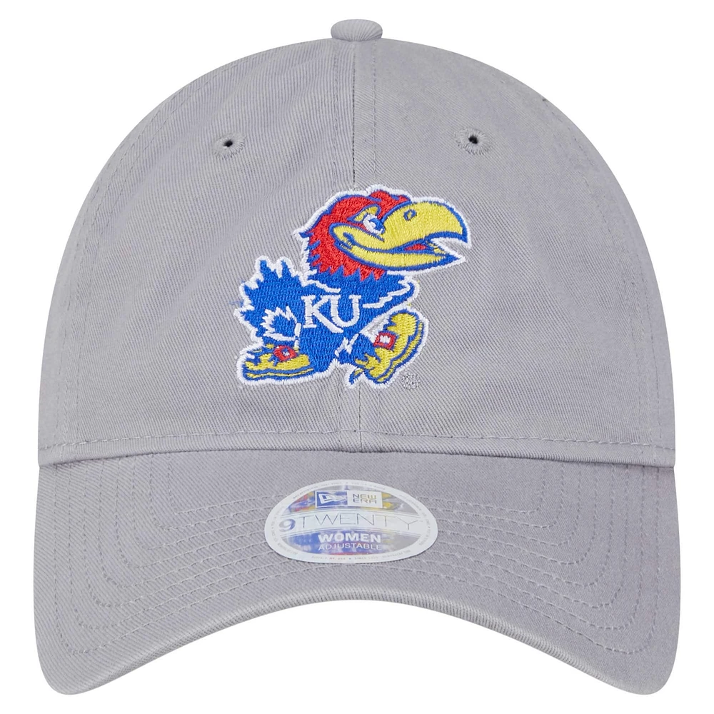 Women's New Era  Gray Kansas Jayhawks Logo 9TWENTY Adjustable Hat