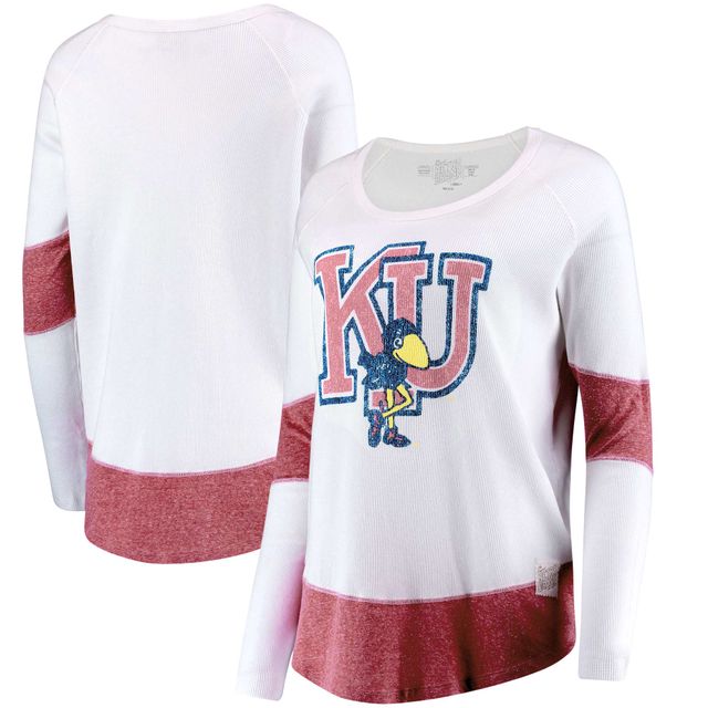 T-shirt thermique à manches longues contrasté Boyfriend des Kansas Jayhawks de marque originale rétro pour femmes