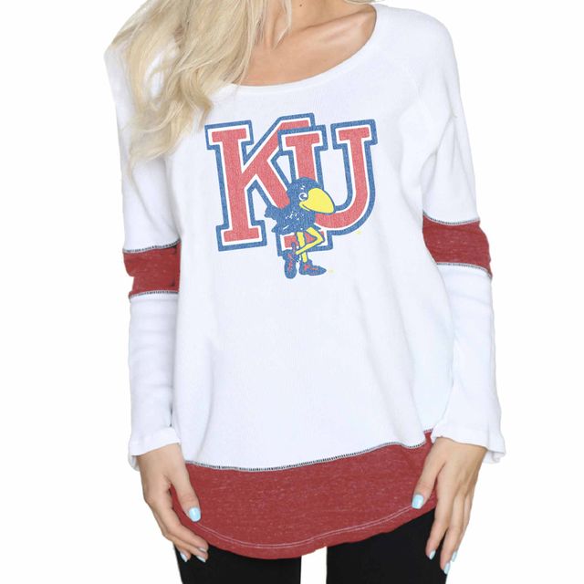 T-shirt thermique à manches longues contrasté Boyfriend des Kansas Jayhawks de marque originale rétro pour femmes