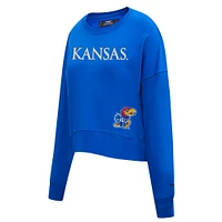 Women's Pro Standard Royal Kansas Jayhawks Sequin Boxy Cropped Pullover Sweatshirt