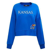 Women's Pro Standard Royal Kansas Jayhawks Sequin Boxy Cropped Pullover Sweatshirt