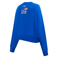 Women's Pro Standard Royal Kansas Jayhawks Sequin Boxy Cropped Pullover Sweatshirt