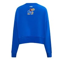 Women's Pro Standard Royal Kansas Jayhawks Sequin Boxy Cropped Pullover Sweatshirt