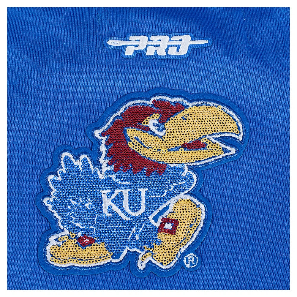 Women's Pro Standard Royal Kansas Jayhawks Sequin Boxy Cropped Pullover Sweatshirt