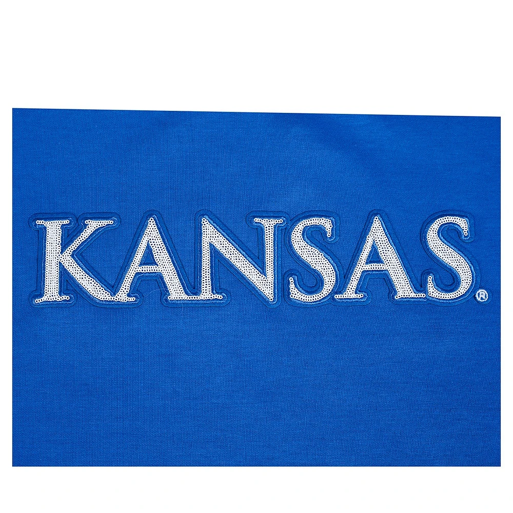 Women's Pro Standard Royal Kansas Jayhawks Sequin Boxy Cropped Pullover Sweatshirt