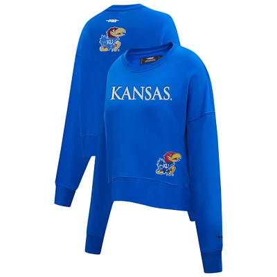 Women's Pro Standard Royal Kansas Jayhawks Sequin Boxy Cropped Pullover Sweatshirt