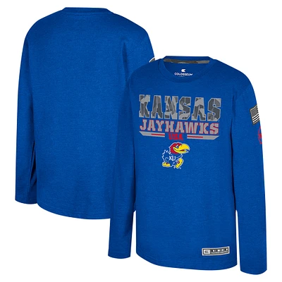 T-shirt à manches longues Oorah d'appréciation militaire du Youth Colosseum Heather Royal Kansas Jayhawks OHT