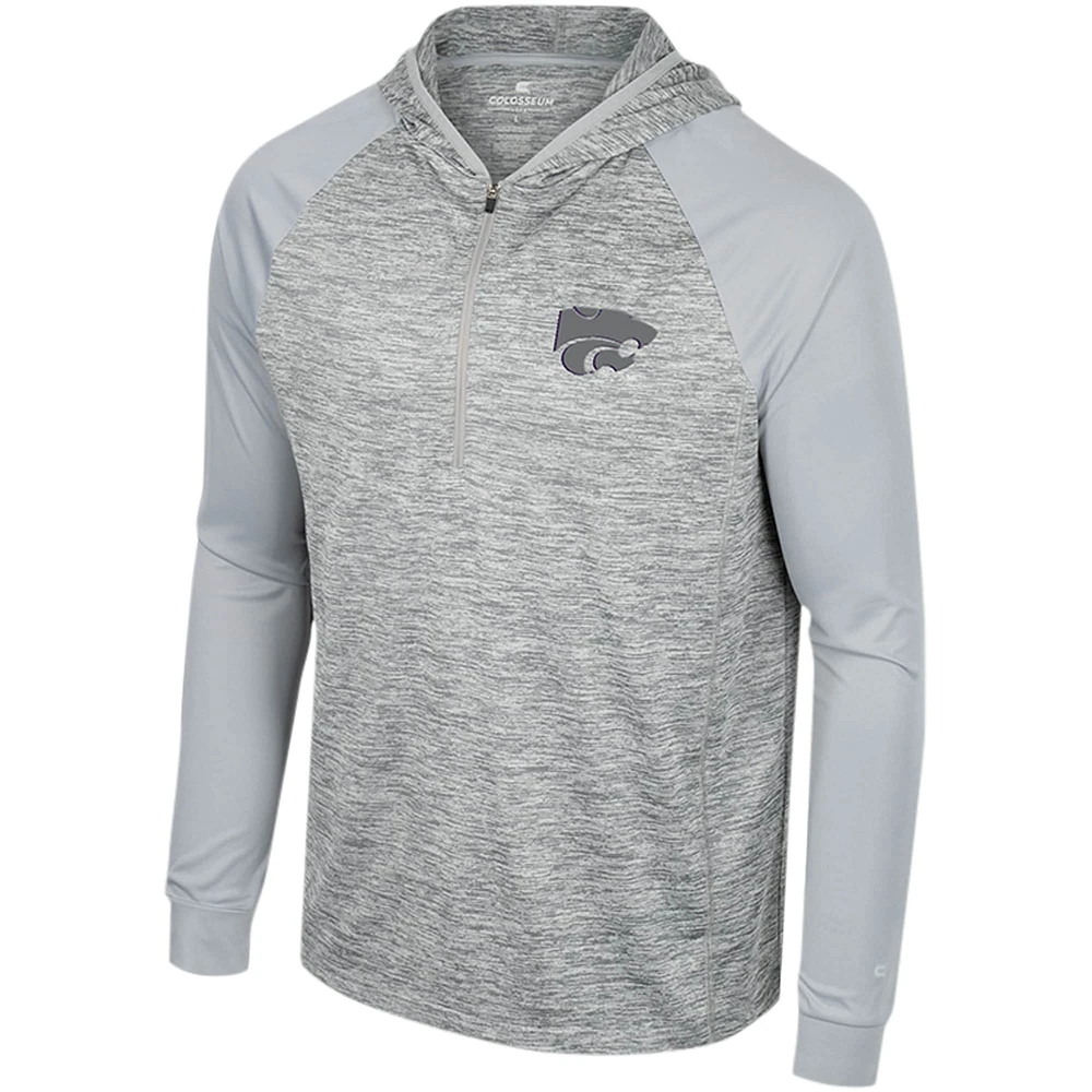 Men's Colosseum Gray Kansas State Wildcats Cybernetic Raglan Quarter-Zip Hooded Top