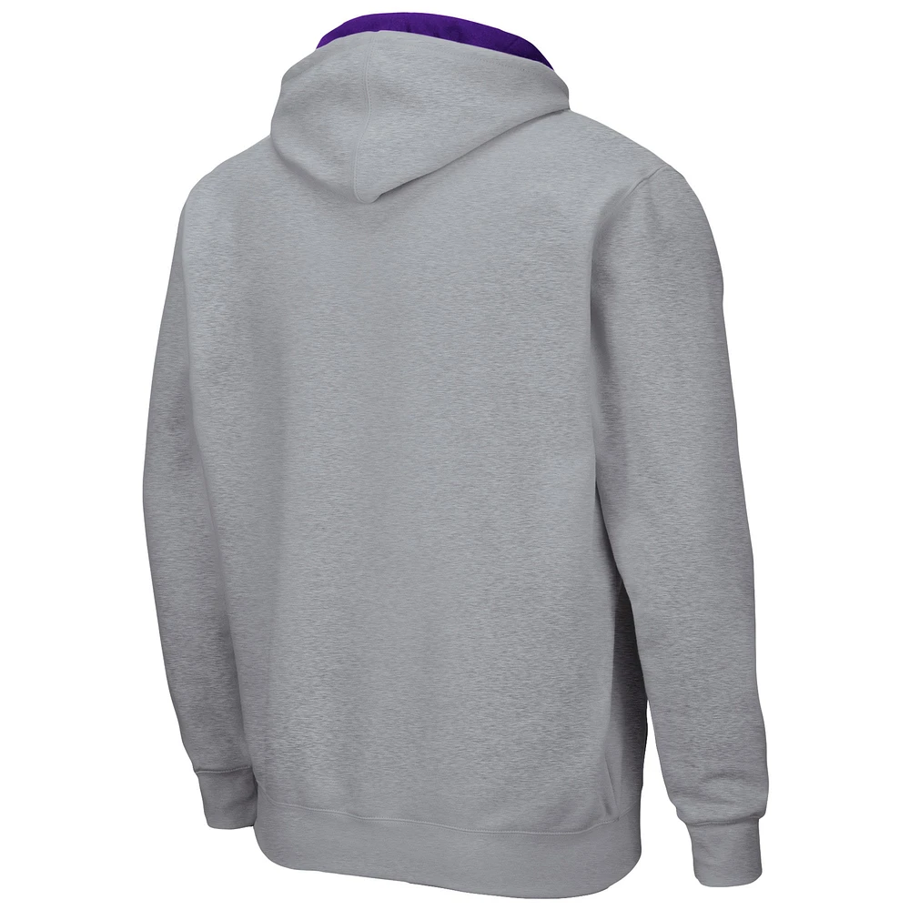 Men's Colosseum Heathered Gray Kansas State Wildcats Arch & Logo 3.0 Full-Zip Hoodie