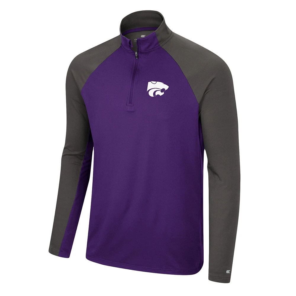 Men's Colosseum Purple/Charcoal Kansas State Wildcats Two Yutes Raglan Quarter-Zip Windshirt