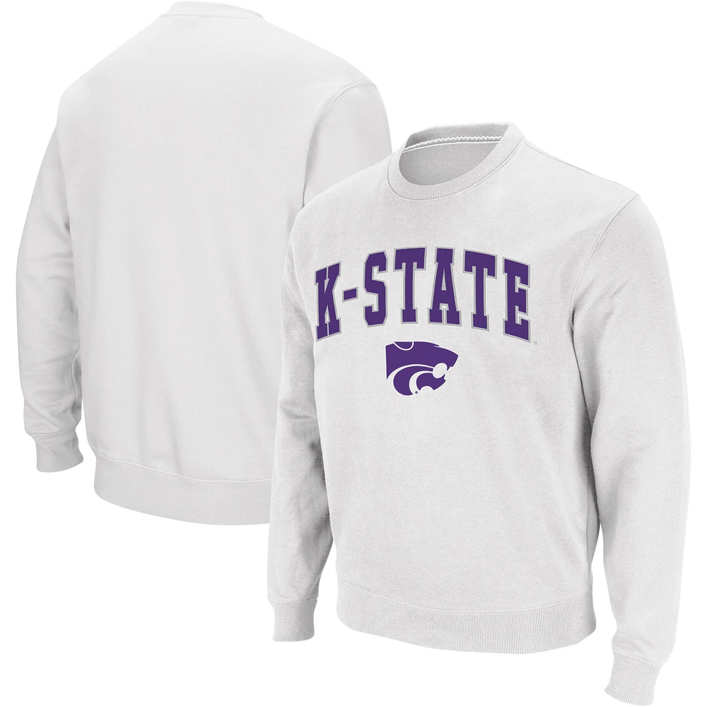 Men's Colosseum White Kansas State Wildcats Arch & Logo Crew Neck Sweatshirt