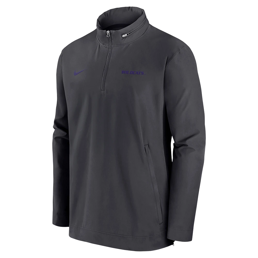 Men's Nike Anthracite Kansas State Wildcats 2024 Sideline Coach Quarter-Zip Hoodie Jacket