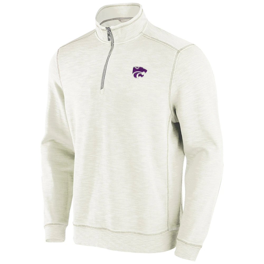 Men's Tommy Bahama Cream Kansas State Wildcats Tobago Bay Half-Zip Tri-Blend Top