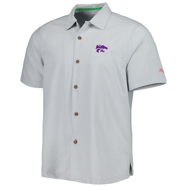Tommy Bahama Grey Kansas State Wildcats Coconut Point Frondly Fan Camp IslandZone Chemise boutonnée