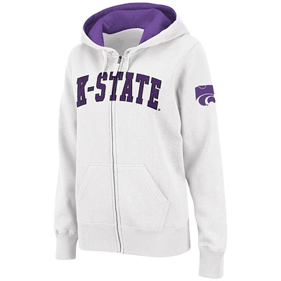 Sweat à capuche entièrement zippé avec nom arqué blanc pour femme Stadium Athletic Kansas State Wildcats