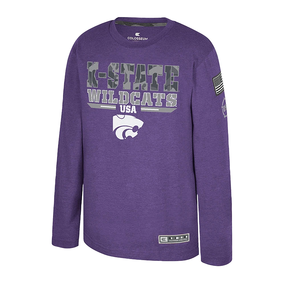 Youth Colosseum Heather Purple Kansas State Wildcats OHT Military Appreciation Oorah Long Sleeve T-Shirt