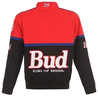 JH Design pour hommes Noir/Rouge Ken Schrader Bud King of Beers Twill Driver Uniform Veste à bouton-pression complète