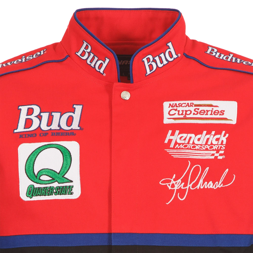 JH Design pour hommes Noir/Rouge Ken Schrader Bud King of Beers Twill Driver Uniform Veste à bouton-pression complète