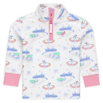 Sweat-shirt blanc à demi-zip col canter Kentucky Derby pour filles
