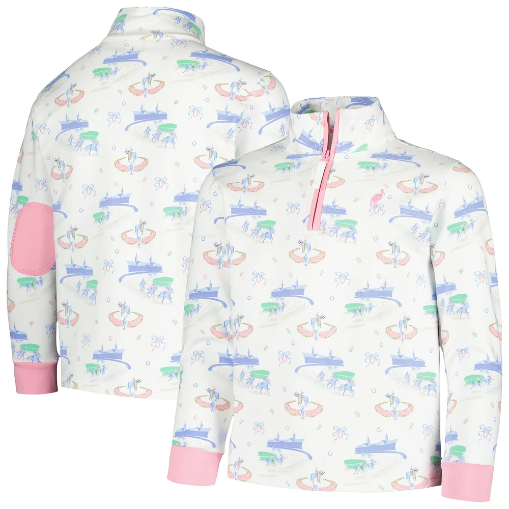 Girls Youth White Kentucky Derby Canter Collar Half-Zip Sweatshirt