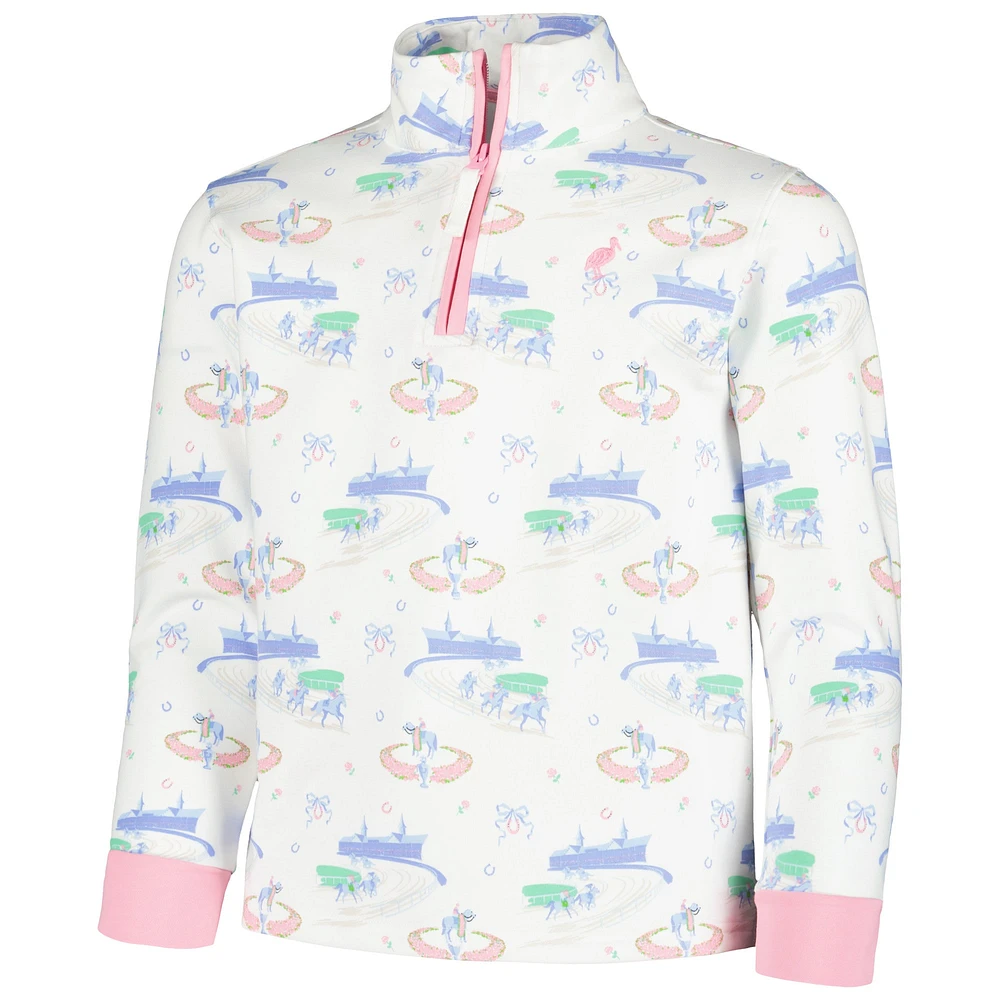 Girls Youth White Kentucky Derby Canter Collar Half-Zip Sweatshirt