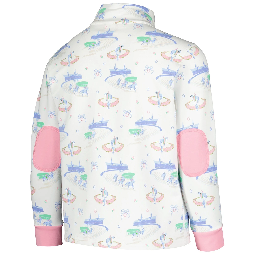 Girls Youth White Kentucky Derby Canter Collar Half-Zip Sweatshirt